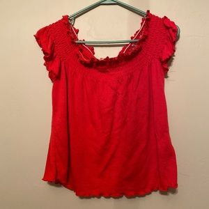 Off the shoulder red top